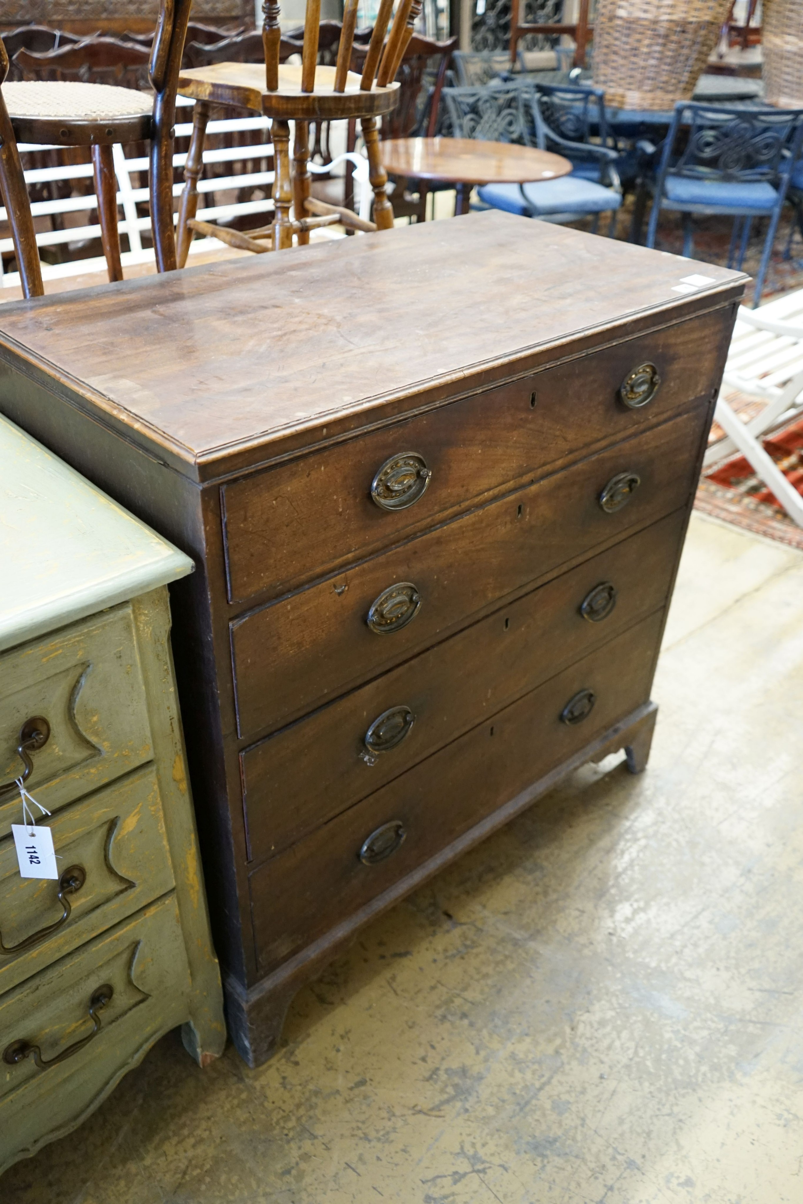 A George III mahogany chest of four drawers, width 91cm depth 49cm height 94cm